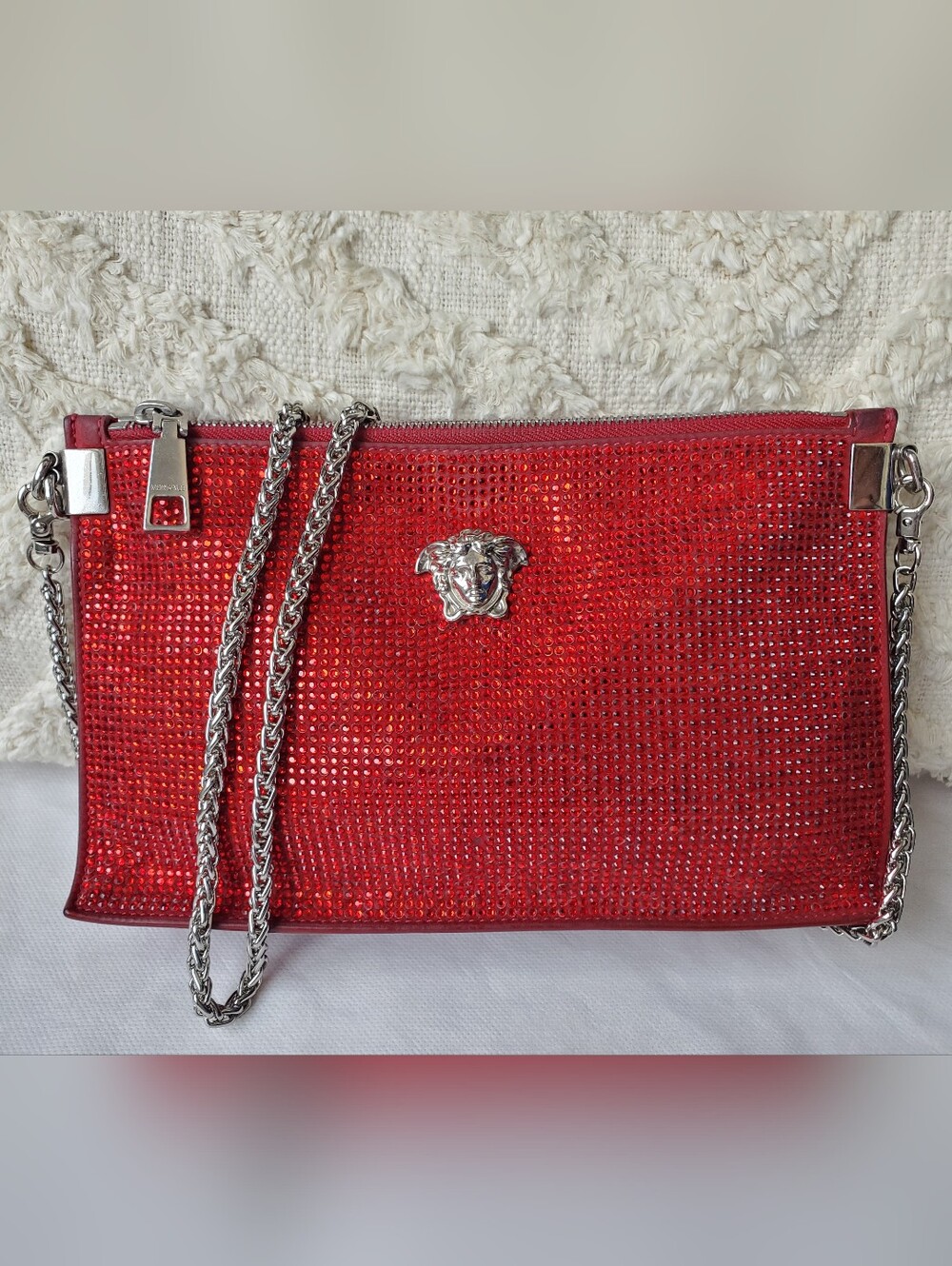 Versace Red Crystal-Embellished Wristlet Clutch - Picture 6 of 16